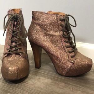 Pink Glitter High Heeled Ankle Boots
